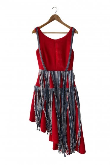 Adapted Asymmetrical Dress with Denim Detail
