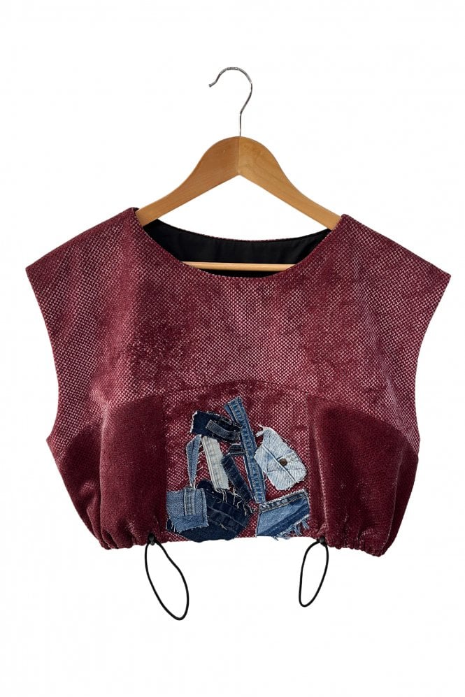 Enzo Adjustable Denim Detailed Cropped Top