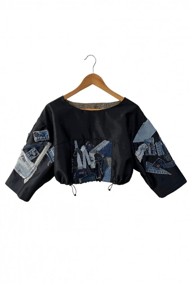 Enzo Adjustable Denim Detailed Cropped Top