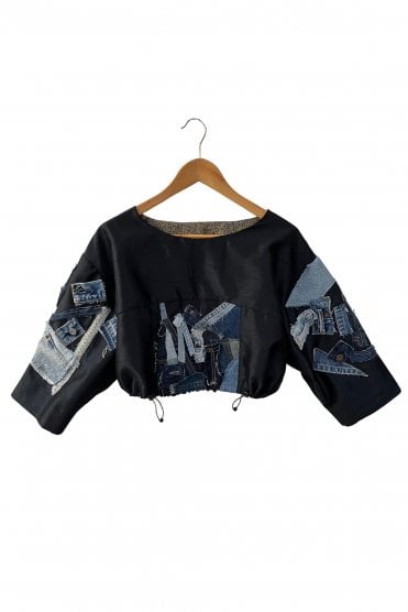 Enzo Adjustable Denim Detailed Cropped Top